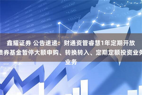 鑫耀证券 公告速递：财通资管睿慧1年定期开放债券基金暂停大额申购、转换转入、定期定额投资业务